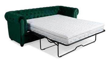 Chesterfield Lyx 3-sits Framåtbäddad Bäddsoffa med HVILA Bäddmadrass 140x200 cm Polyesterskum med Tvättbar klädsel - Grön - Möbler - Vardagsrum - Bäddsoffor
