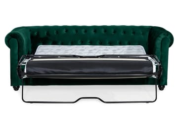 Chesterfield Lyx 3-sits Framåtbäddad Bäddsoffa med HVILA Bäddmadrass 140x200 cm Polyesterskum med Tvättbar klädsel - Grön - Möbler - Vardagsrum - Bäddsoffor