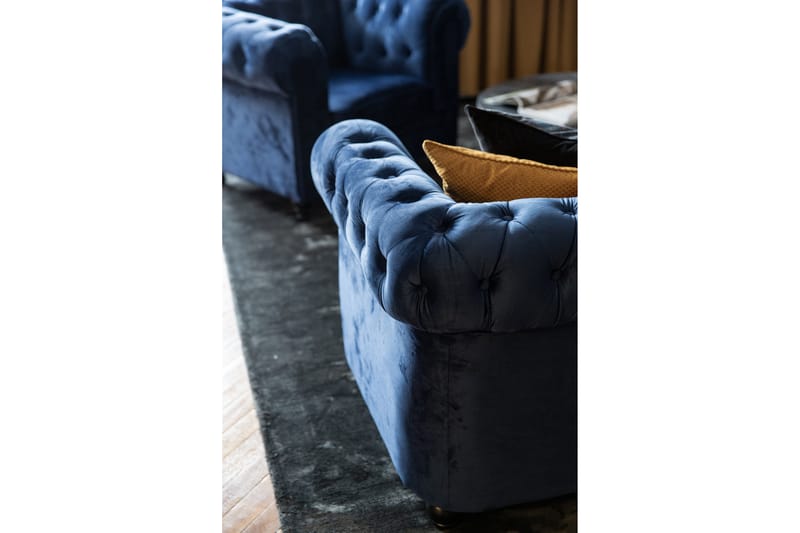 Chesterfield Lyx 3-sits Sammetssoffa - Djup soffa - Blå - Möbler - Vardagsrum - Bäddsoffor