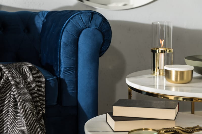 Chesterfield Lyx 3-sits Sammetssoffa - Djup soffa - Blå - Möbler - Vardagsrum - Bäddsoffor
