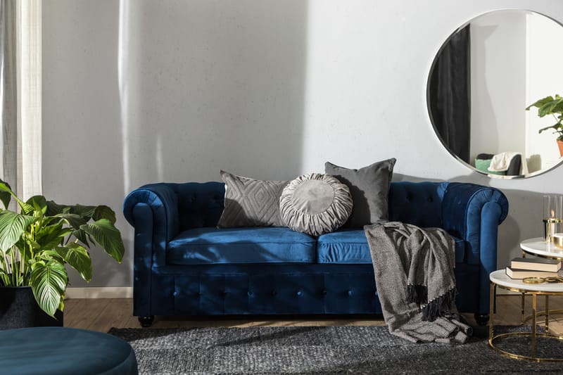 Chesterfield Lyx 3-sits Sammetssoffa - Djup soffa - Blå - Möbler - Vardagsrum - Bäddsoffor