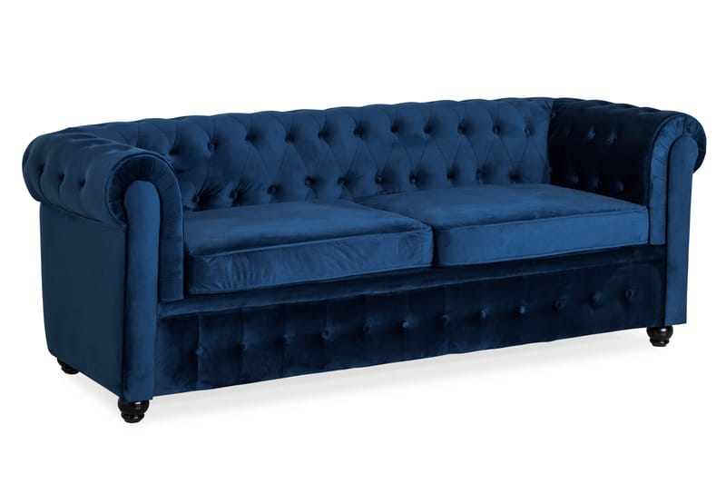 Chesterfield Lyx 3-sits Sammetssoffa - Djup soffa - Blå - Möbler - Vardagsrum - Bäddsoffor