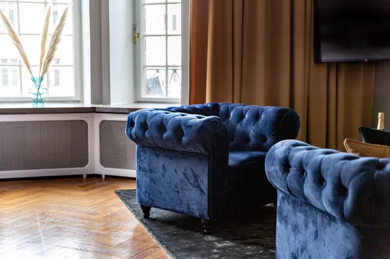 Chesterfield Lyx 3-sits Sammetssoffa - Djup soffa - Blå - Möbler - Vardagsrum - Bäddsoffor