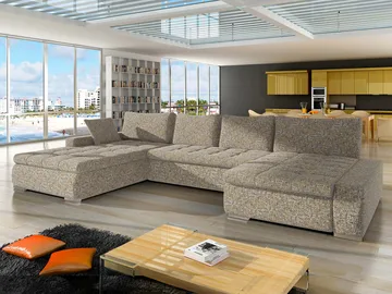 Cillo 5-sits U-formad bäddsoffa med dubbeldivan - beige - Möbler - Vardagsrum - Bäddsoffor - Hörnbäddsoffa
