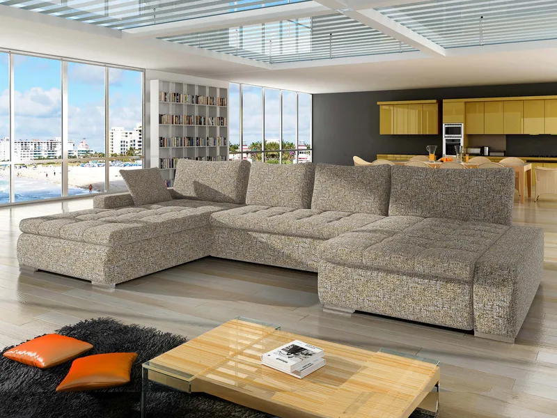 Cillo 5-sits U-formad bäddsoffa med dubbeldivan - beige - Möbler - Vardagsrum - Bäddsoffor - Hörnbäddsoffa