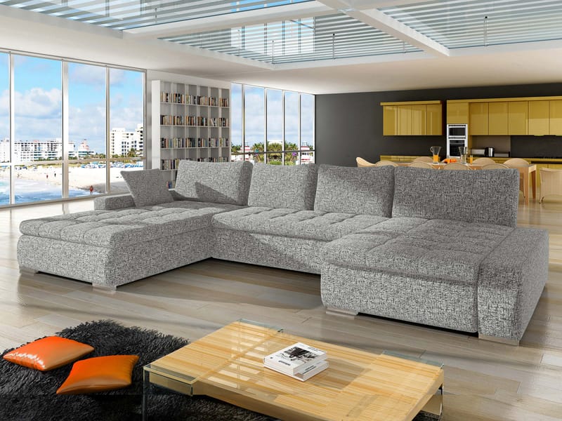 Cillo 5-sits U-formad bäddsoffa med dubbeldivan - grå - Möbler - Vardagsrum - Bäddsoffor - Hörnbäddsoffa