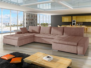 Cillo 5-sits U-formad bäddsoffa med dubbeldivan - rosa - Möbler - Vardagsrum - Bäddsoffor - Hörnbäddsoffa