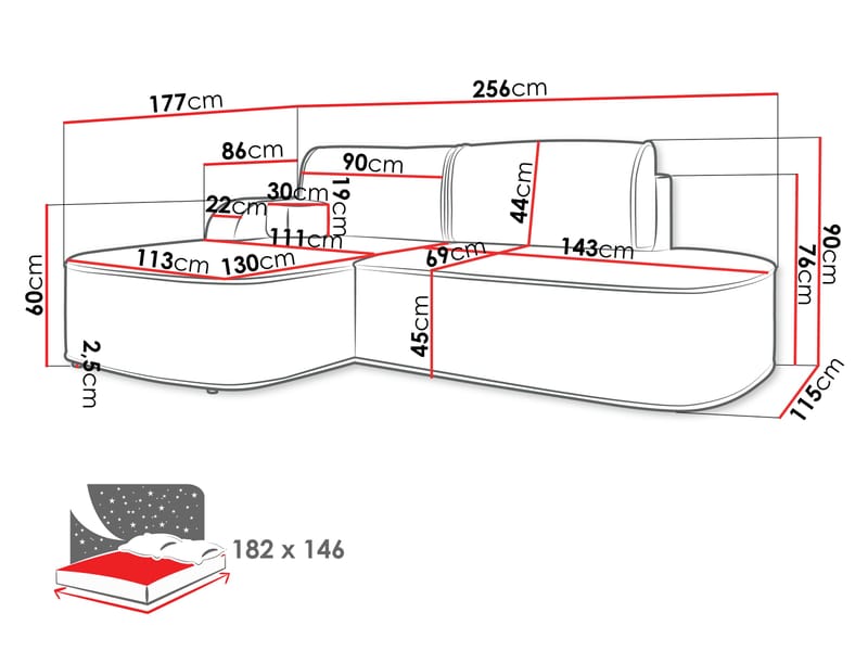 Cinrel Bäddsoffa med Divan 3-sits - Grå - Möbler - Vardagsrum - Bäddsoffor