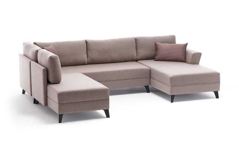 CLACHAN U-bäddsoffa Krämvit/Svart, Beige