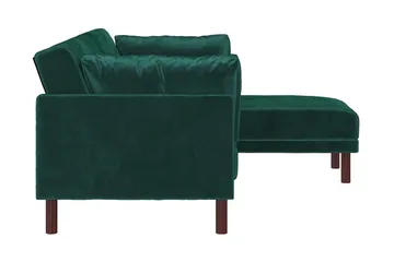 Clair 3-sits Bäddsoffa med Schäslong Ställbar Sammet/Grön/Tr - Dorel Home - Möbler - Vardagsrum - Bäddsoffor