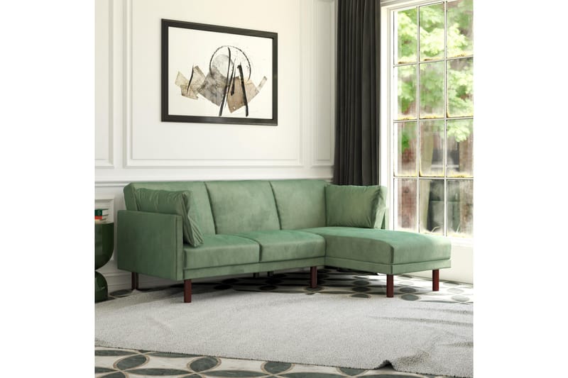 Clair 3-sits Bäddsoffa med Schäslong Ställbar Sammet/Grön/Tr - Dorel Home - Möbler - Vardagsrum - Bäddsoffor