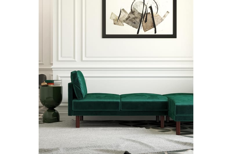 CLAIR 3-sits Bäddsoffa med Schäslong Ställbar Sammet/Grön/Tr - Dorel Home - Möbler - Vardagsrum - Bäddsoffor
