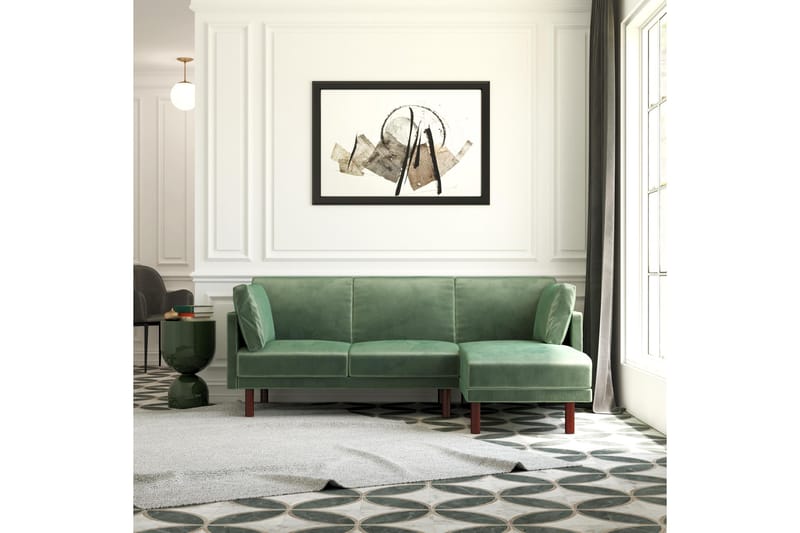 CLAIR 3-sits Bäddsoffa med Schäslong Ställbar Sammet/Grön/Tr - Dorel Home - Möbler - Vardagsrum - Bäddsoffor
