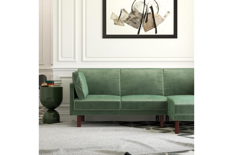 Clair 3-sits Bäddsoffa med Schäslong Ställbar Sammet/Grön/Tr - Dorel Home - Möbler - Vardagsrum - Bäddsoffor