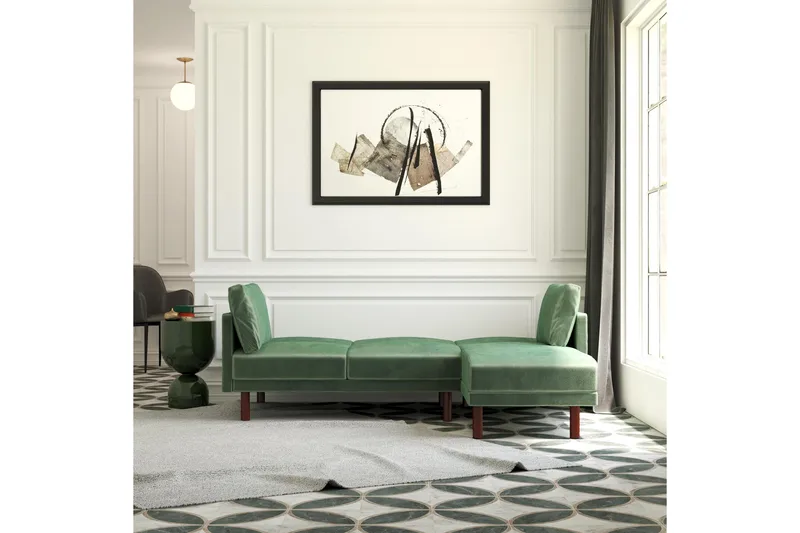 Clair 3-sits Bäddsoffa med Schäslong Ställbar Sammet/Grön/Tr - Dorel Home - Möbler - Vardagsrum - Bäddsoffor