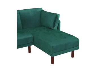 Clair 3-sits Bäddsoffa med Schäslong Ställbar Sammet/Grön/Tr - Dorel Home - Möbler - Vardagsrum - Bäddsoffor