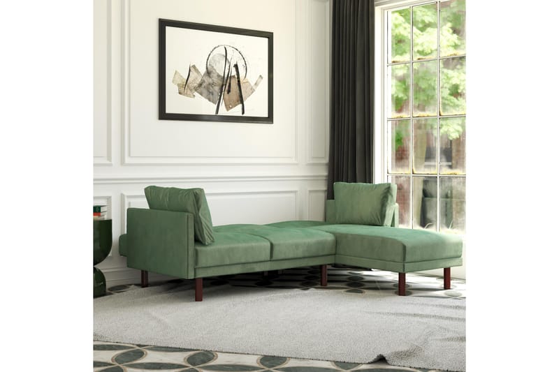 Clair 3-sits Bäddsoffa med Schäslong Ställbar Sammet/Grön/Tr - Dorel Home - Möbler - Vardagsrum - Bäddsoffor