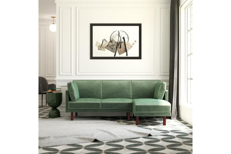 Clair 3-sits Bäddsoffa med Schäslong Ställbar Sammet/Grön/Tr - Dorel Home - Möbler - Vardagsrum - Bäddsoffor