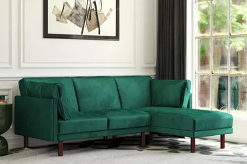 Clair 3-sits Bäddsoffa med Schäslong Ställbar Sammet/Grön/Tr - Dorel Home - Möbler - Vardagsrum - Bäddsoffor