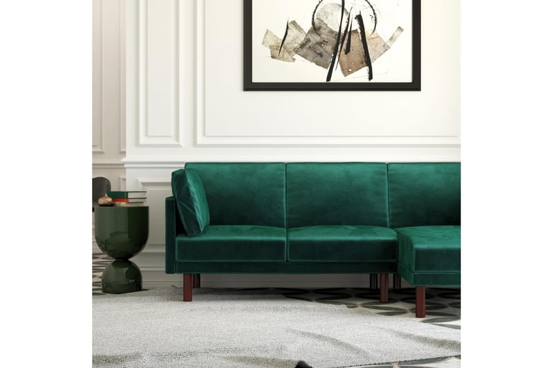 Clair 3-sits Bäddsoffa med Schäslong Ställbar Sammet/Grön/Tr - Dorel Home - Möbler - Vardagsrum - Bäddsoffor