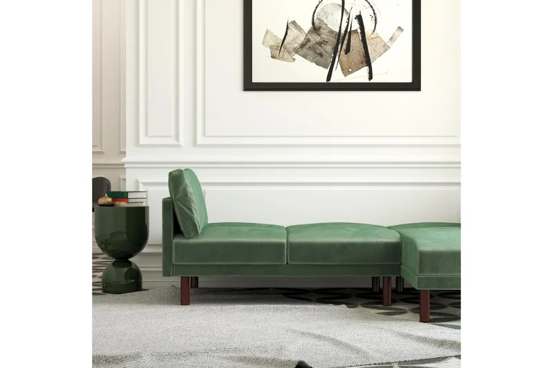 Clair 3-sits Bäddsoffa med Schäslong Ställbar Sammet/Grön/Tr - Dorel Home - Möbler - Vardagsrum - Bäddsoffor