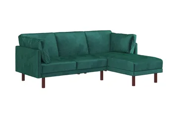 Clair 3-sits Bäddsoffa med Schäslong Ställbar Sammet/Grön/Tr - Dorel Home - Möbler - Vardagsrum - Bäddsoffor