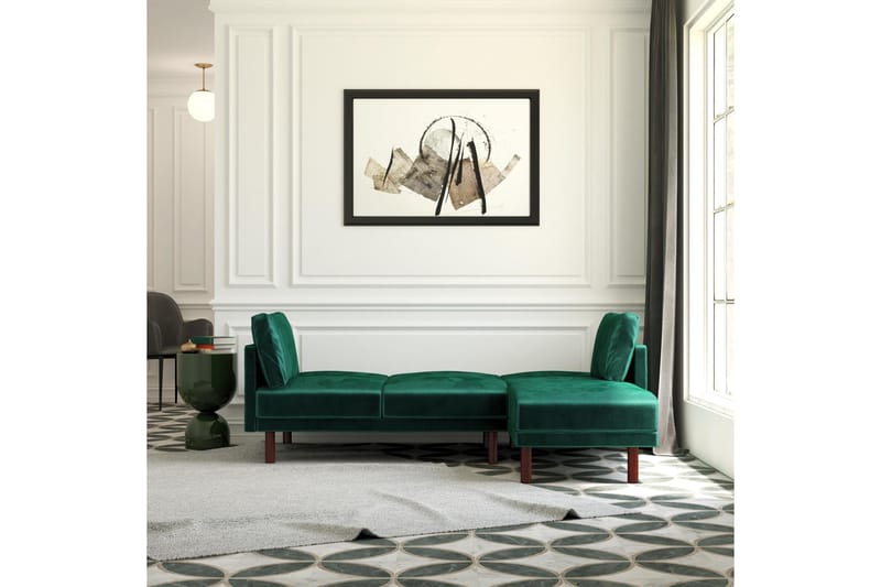 Clair 3-sits Bäddsoffa med Schäslong Ställbar Sammet/Grön/Tr - Dorel Home - Möbler - Vardagsrum - Bäddsoffor