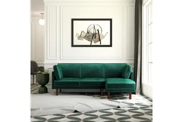 Clair 3-sits Bäddsoffa med Schäslong Ställbar Sammet/Grön/Tr - Dorel Home - Möbler - Vardagsrum - Bäddsoffor