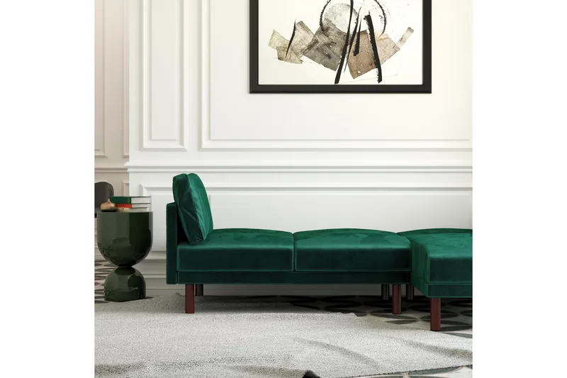 Clair 3-sits Bäddsoffa med Schäslong Ställbar Sammet/Grön/Tr - Dorel Home - Möbler - Vardagsrum - Bäddsoffor