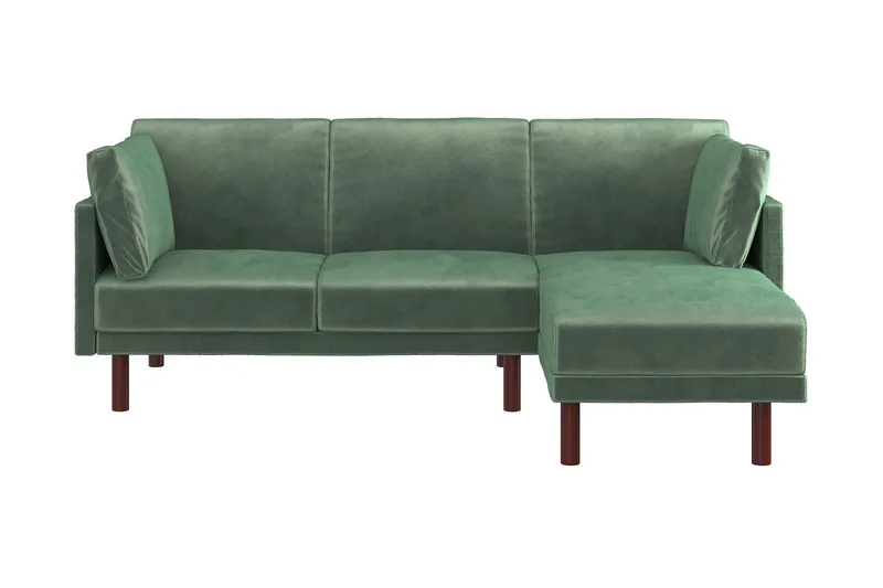 Clair 3-sits Bäddsoffa med Schäslong Ställbar Sammet/Grön/Tr - Dorel Home - Möbler - Vardagsrum - Bäddsoffor