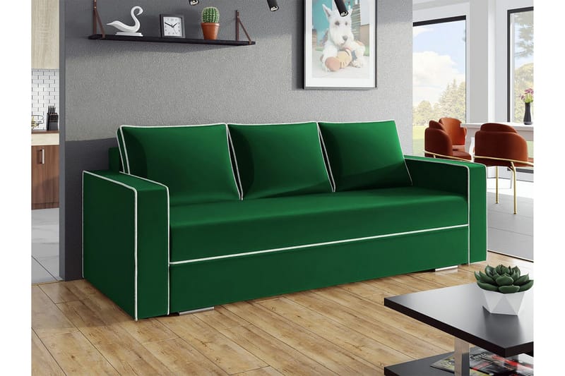 Clarina 3-sits Längsbäddad Bäddsoffa 143x200 cm med Förvaring i Sammet - Grön - Möbler - Vardagsrum - Bäddsoffor