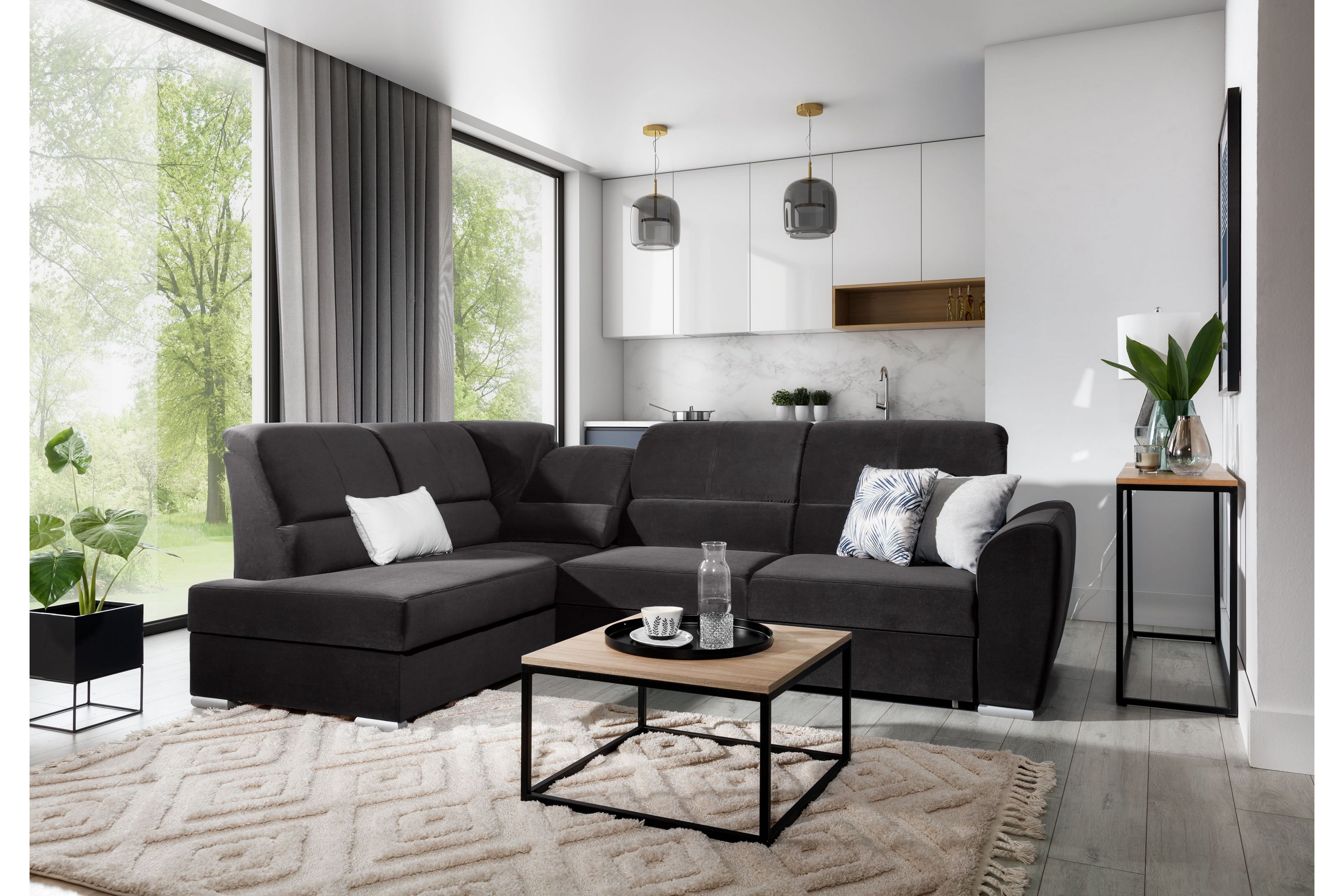 clarkville bäddsoffa m. schäslong 3-sits grå -