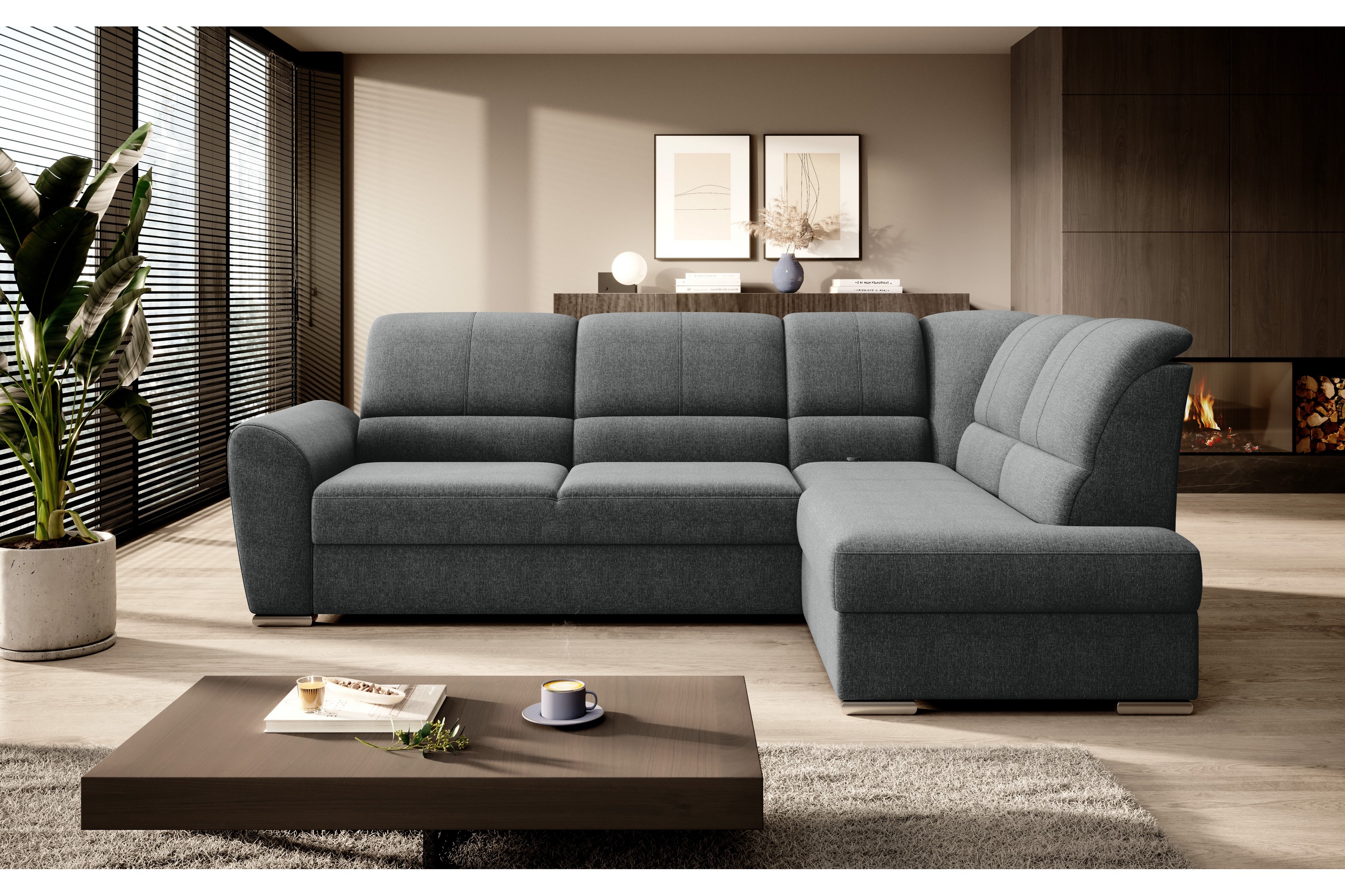 clarkville bäddsoffa m. schäslong 3-sits grå -