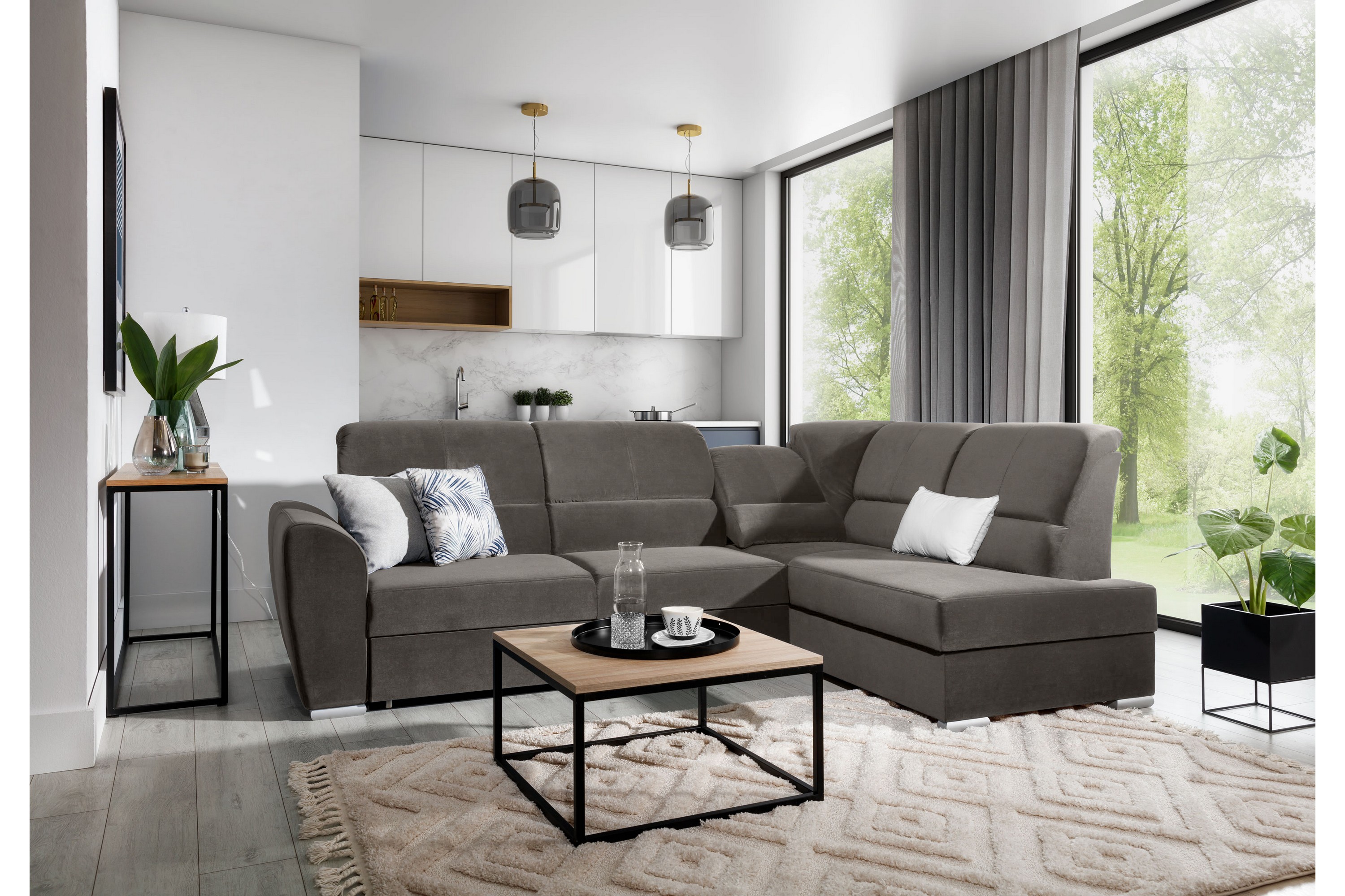 clarkville bäddsoffa m. schäslong 3-sits grå -