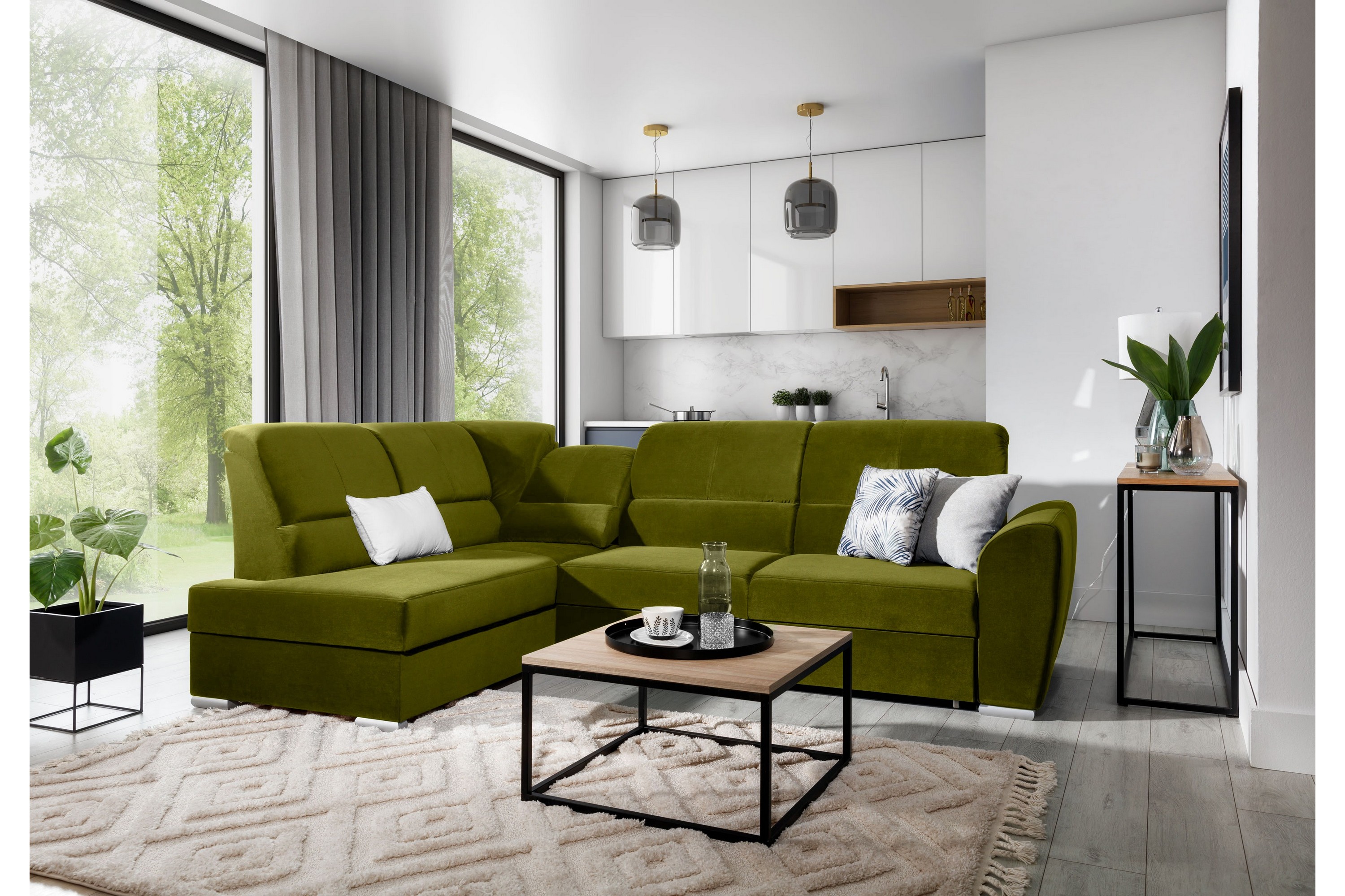 clarkville bäddsoffa m. schäslong 3-sits grön -