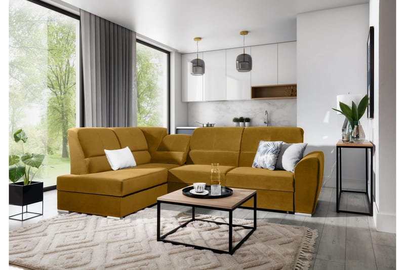 Clarkville Bäddsoffa m. Schäslong 3-sits Gul - Möbler - Vardagsrum - Bäddsoffor