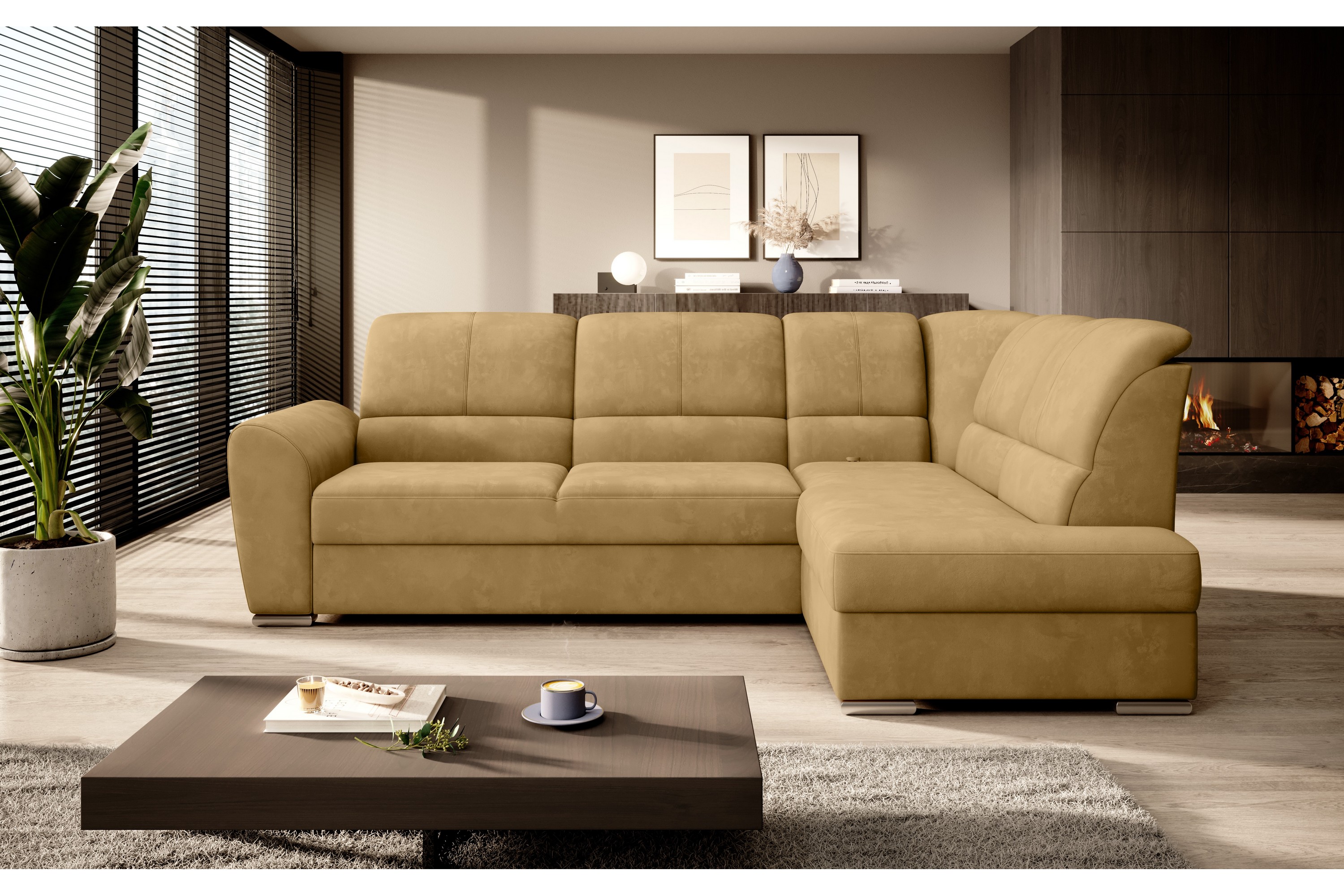 clarkville bäddsoffa m. schäslong 3-sits gul -