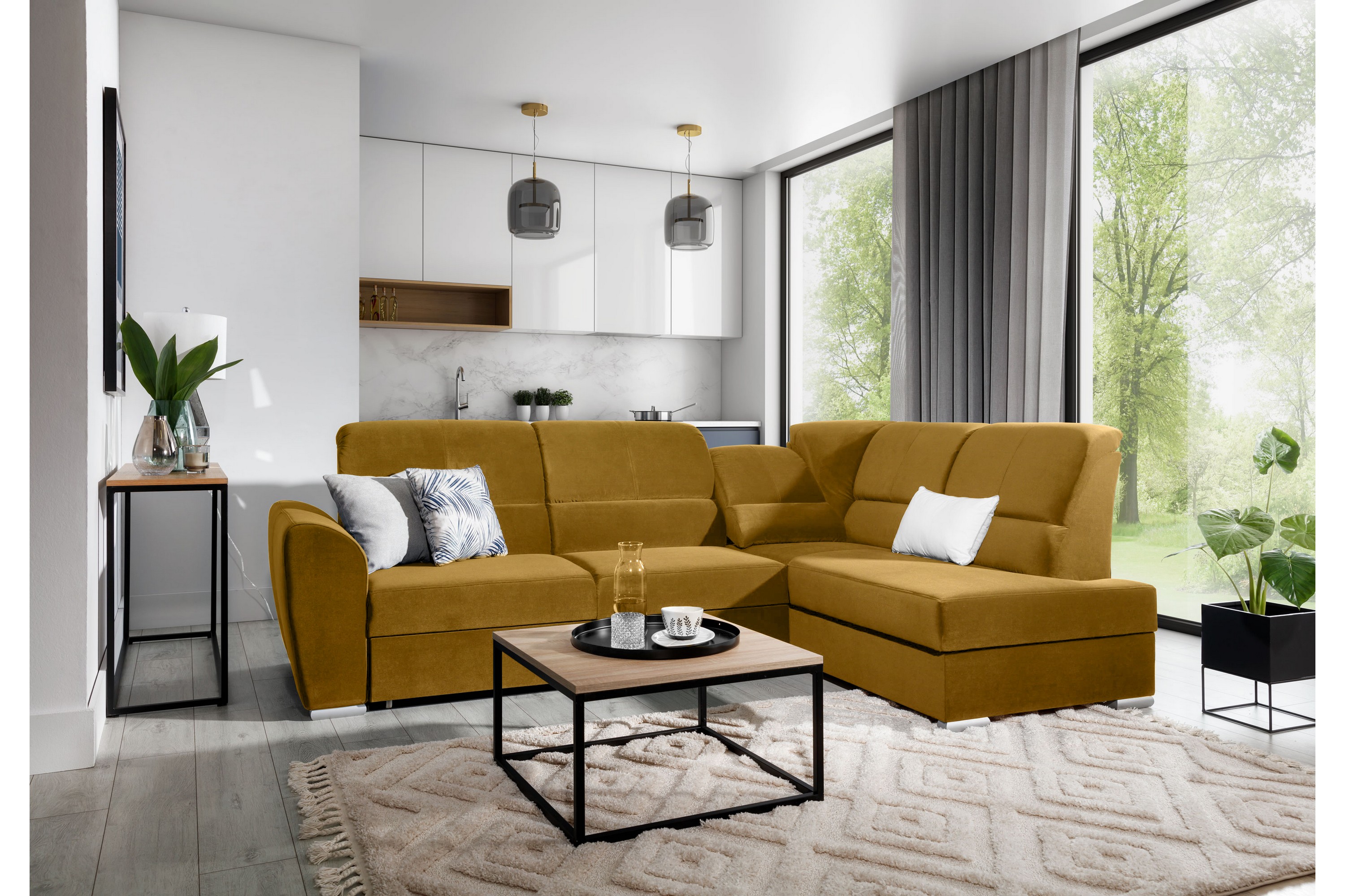 clarkville bäddsoffa m. schäslong 3-sits gul -