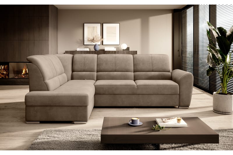 Clarkville Bäddsoffa m. Schäslong 3-sits Ljusbrun - Möbler - Vardagsrum - Bäddsoffor