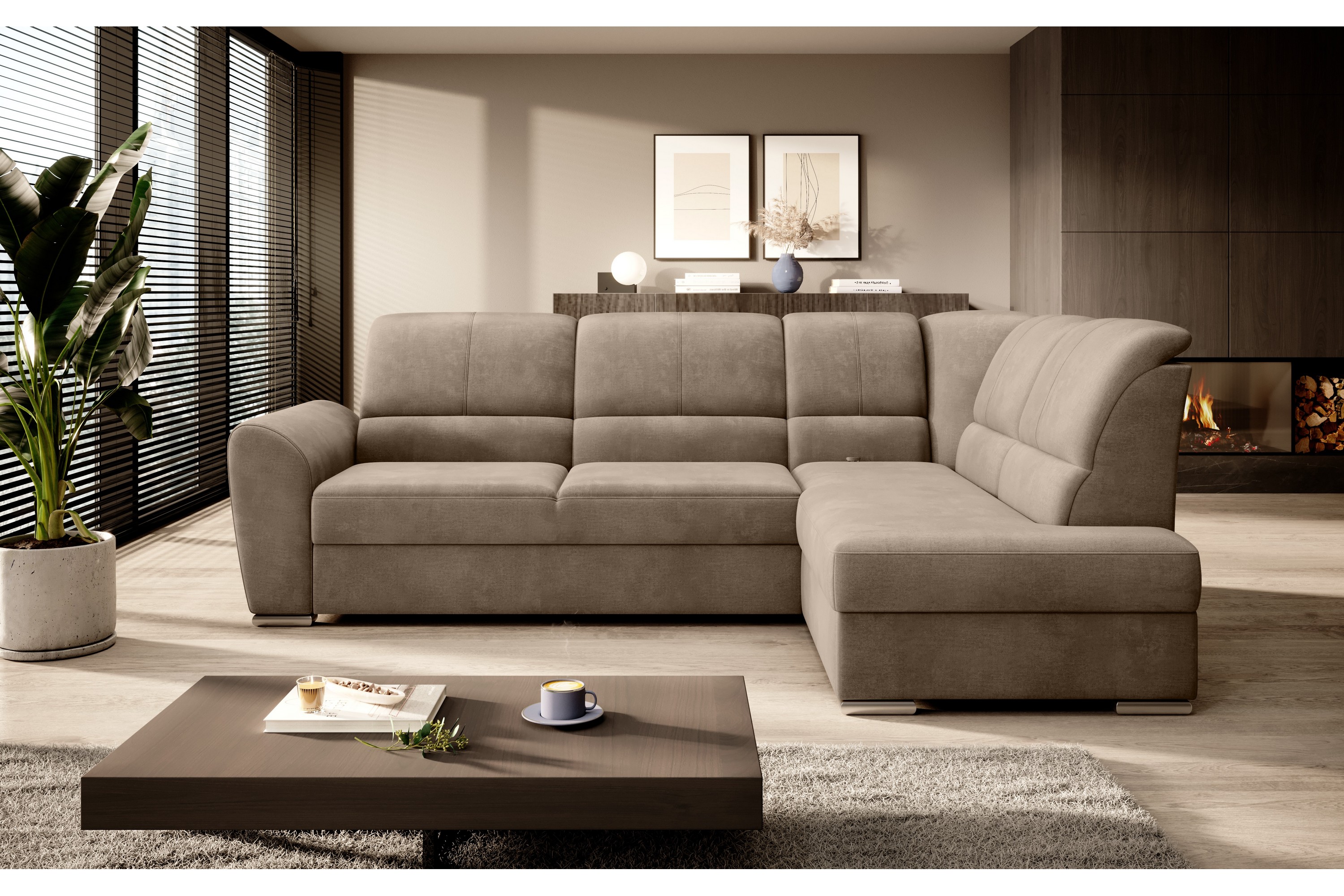 clarkville bäddsoffa m. schäslong 3-sits ljusbrun -