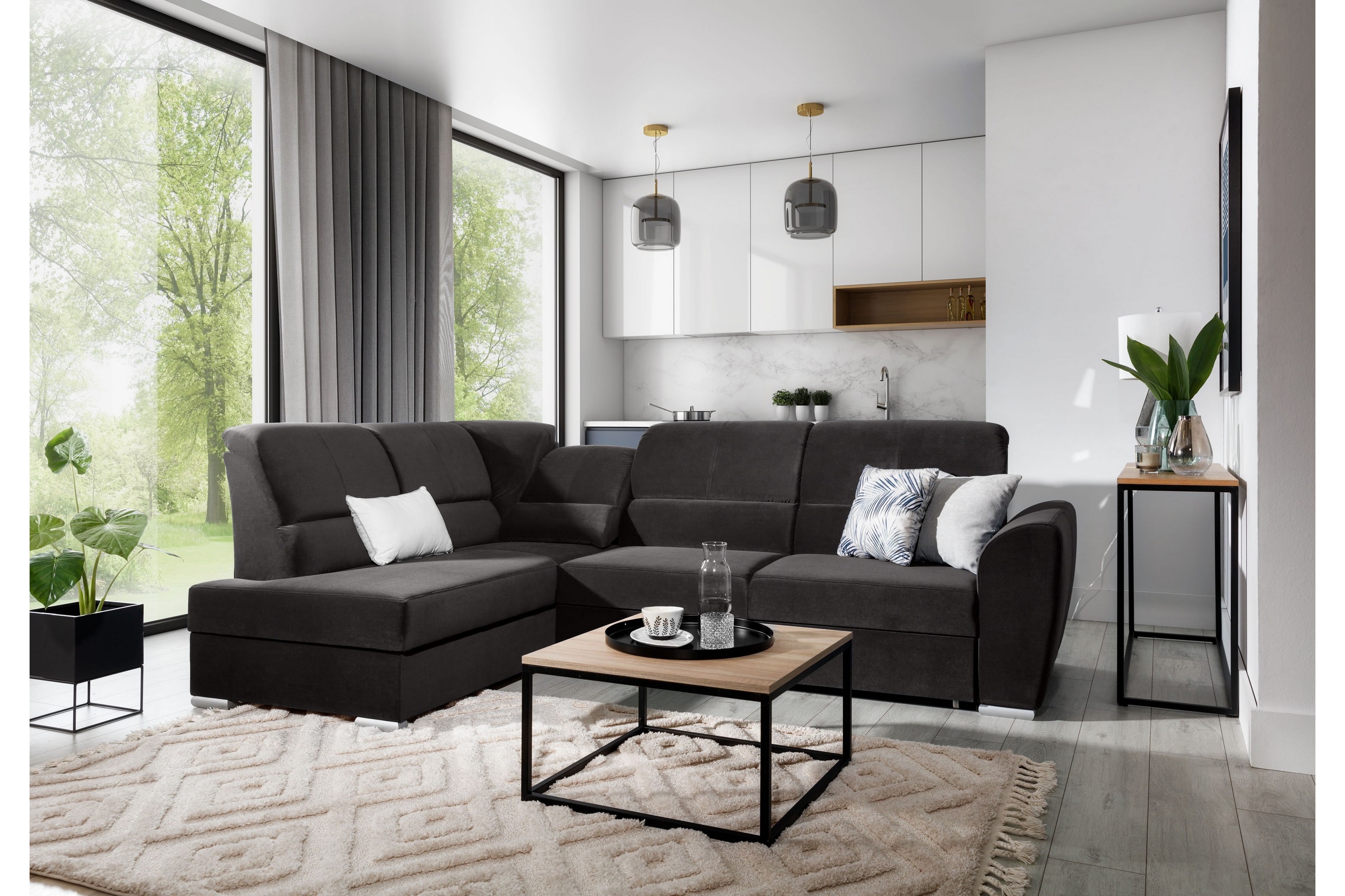 clarkville bäddsoffa m. schäslong 3-sits mörkgrå -