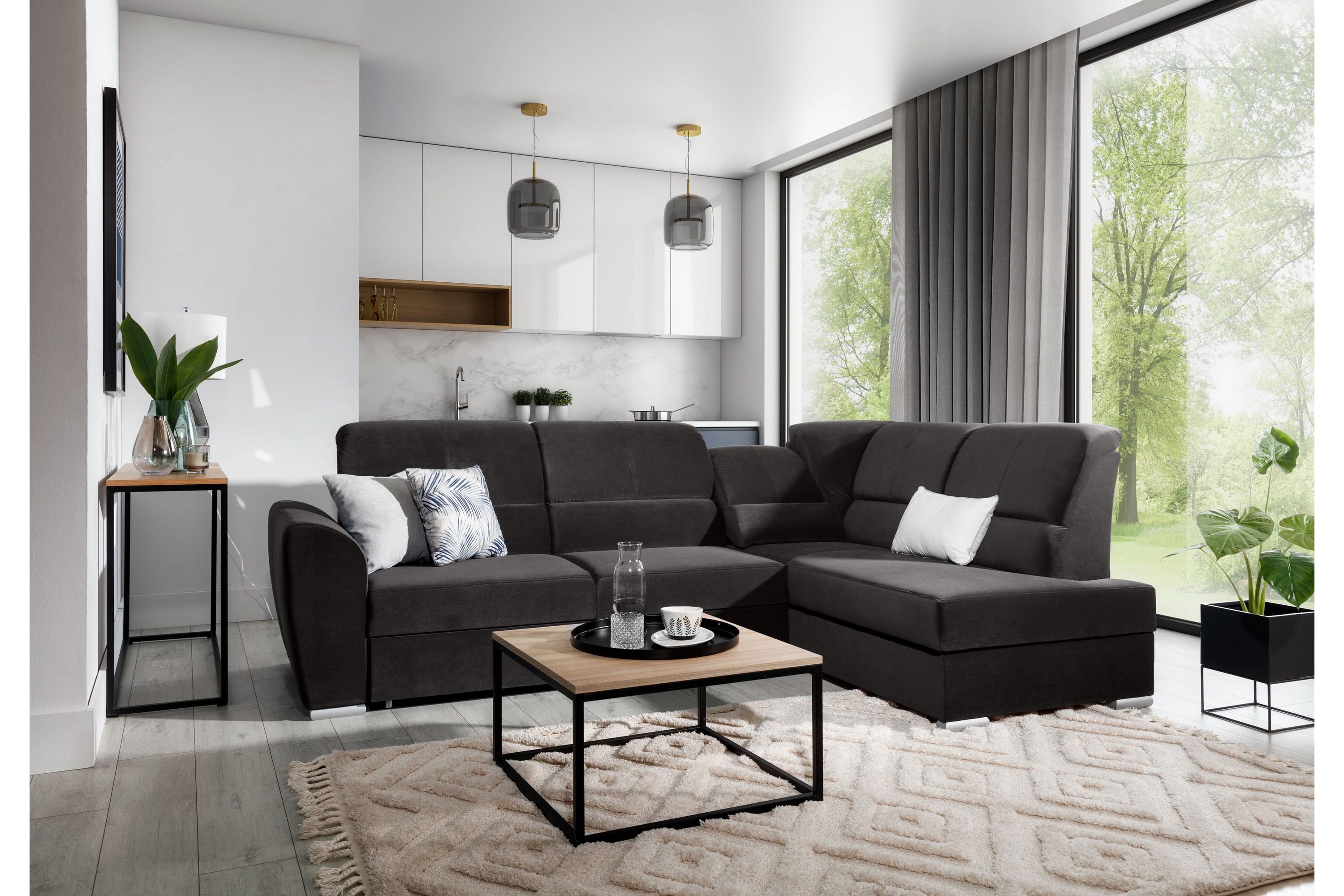 clarkville bäddsoffa m. schäslong 3-sits mörkgrå -