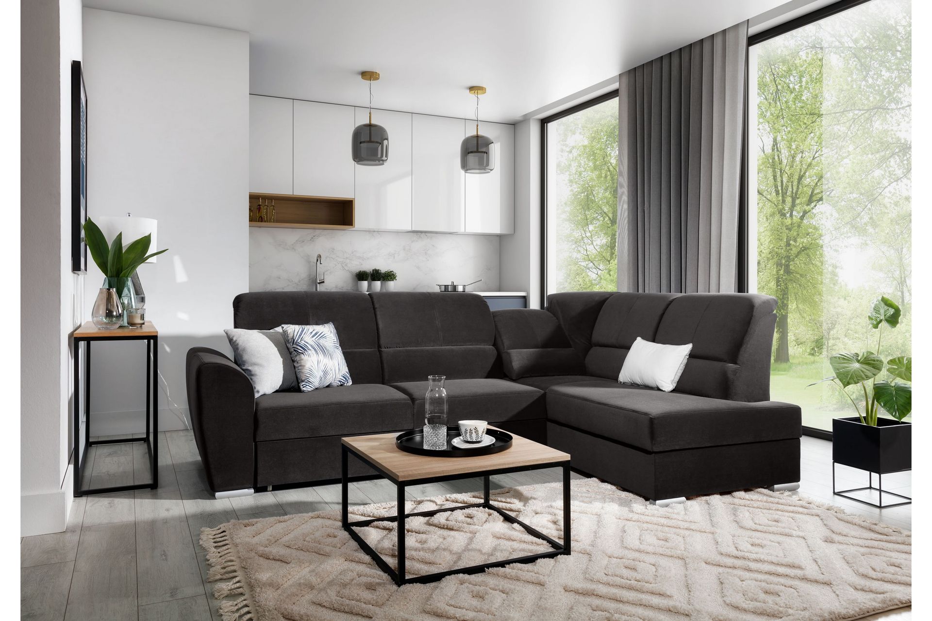 Clarkville Bäddsoffa m. Schäslong 3-sits Mörkgrå - Möbler - Vardagsrum - Bäddsoffor