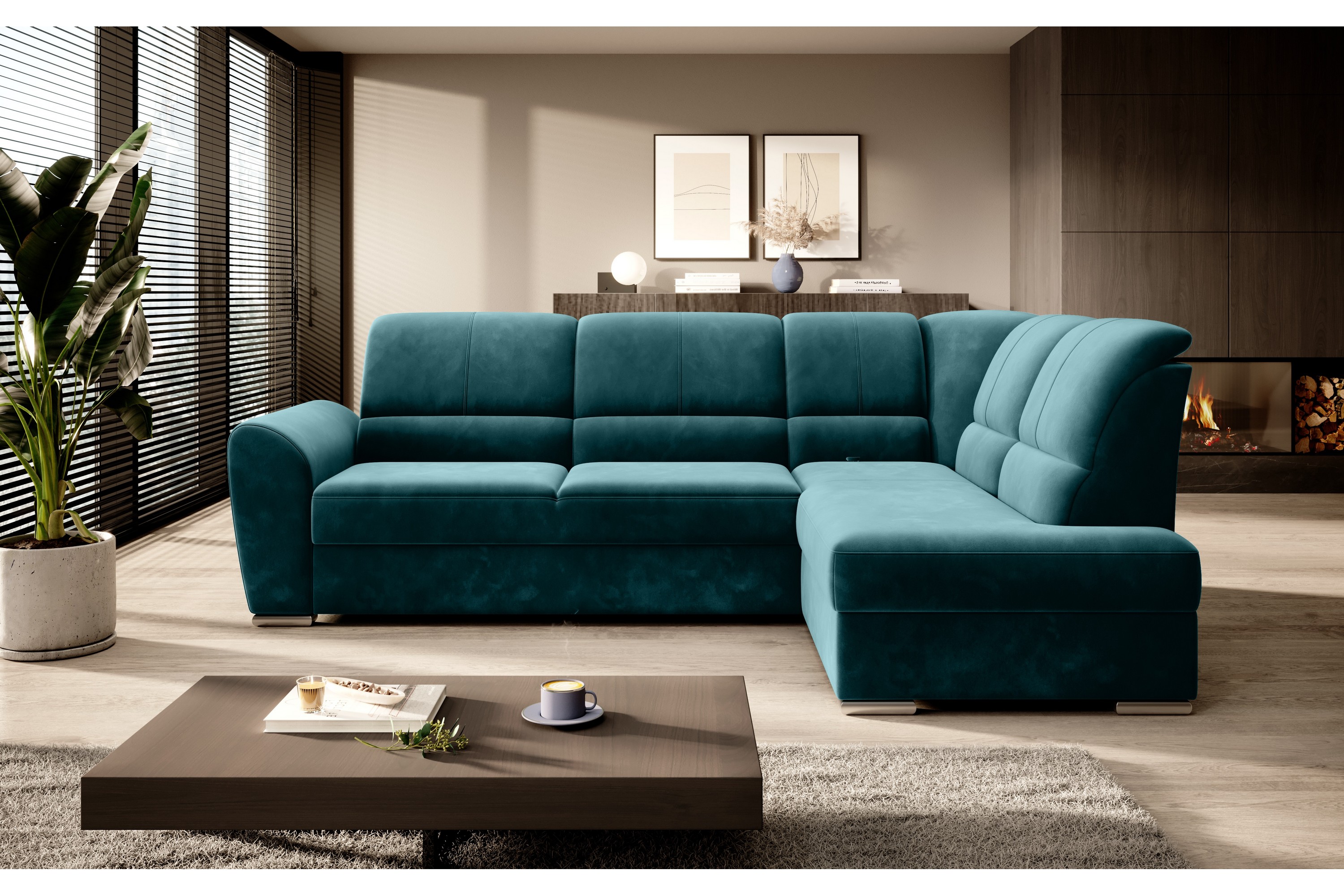 clarkville bäddsoffa m. schäslong 3-sits mörkgrön -