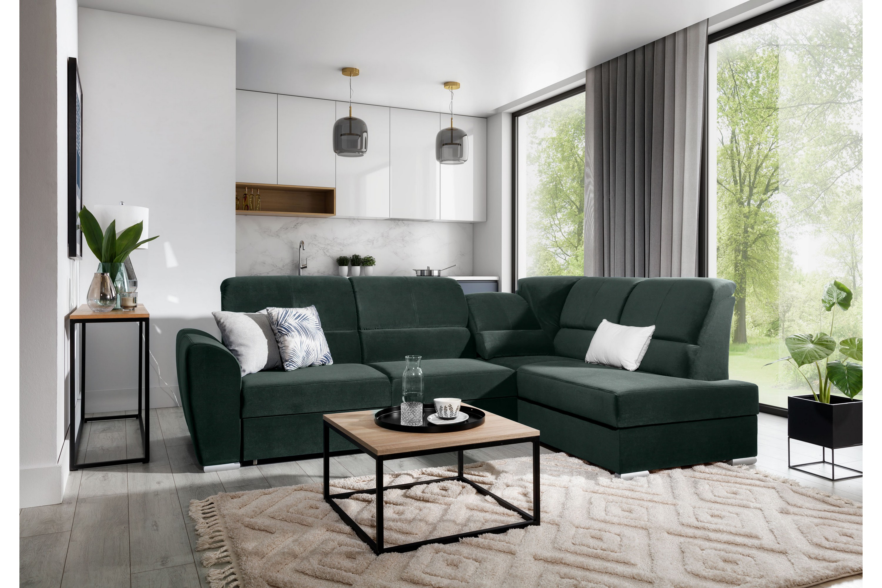 clarkville bäddsoffa m. schäslong 3-sits mörkgrön -