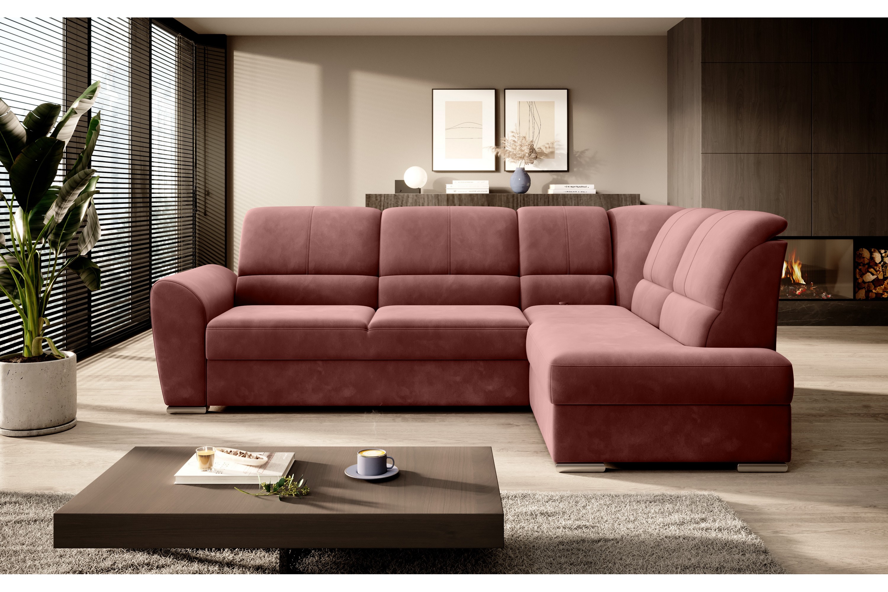 clarkville bäddsoffa m. schäslong 3-sits rosa -