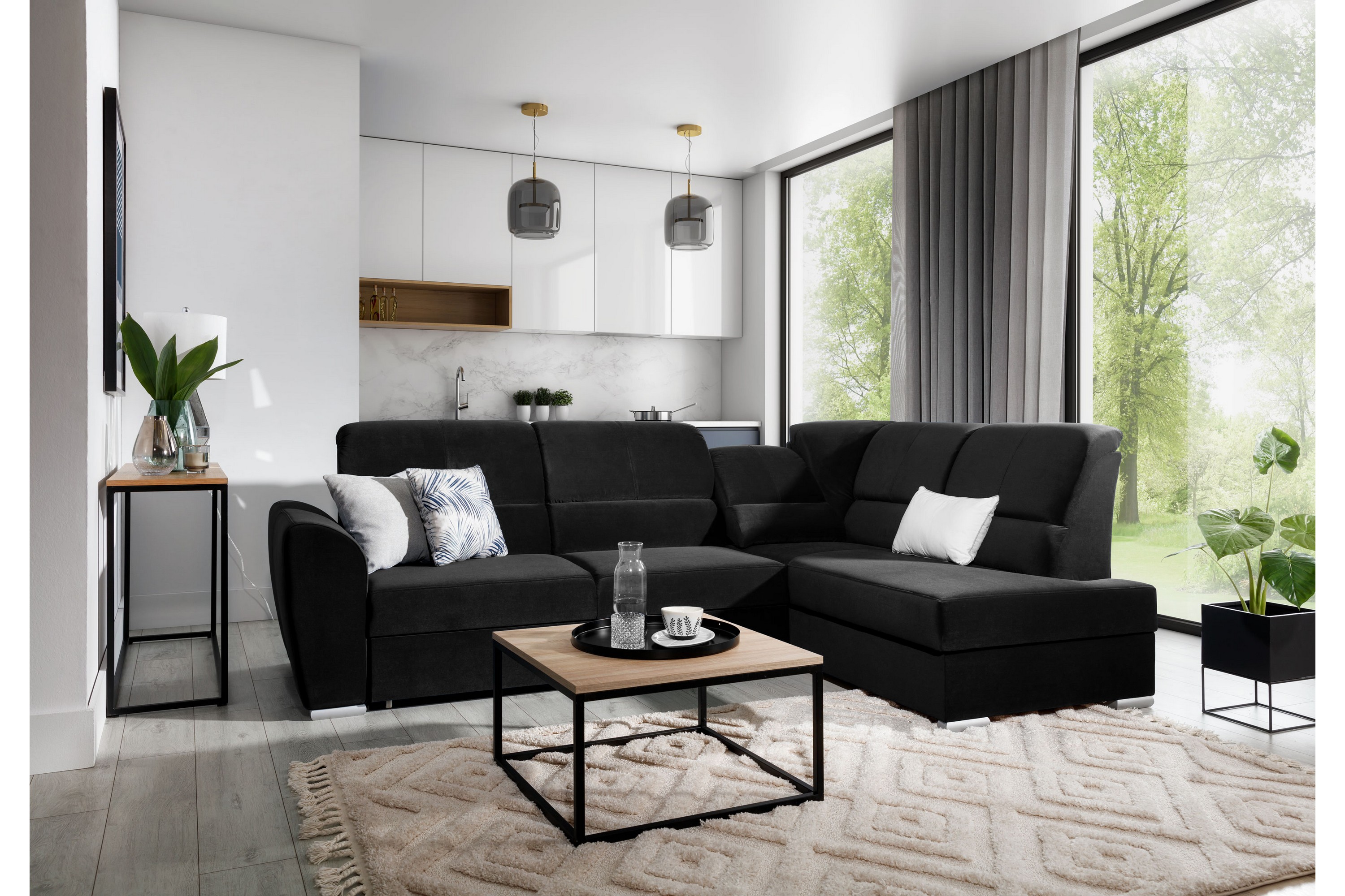 clarkville bäddsoffa m. schäslong 3-sits svart -