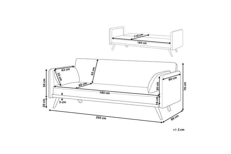 Clem Bäddsoffa 3-sits - Grå/Ljust trä - Möbler - Vardagsrum - Bäddsoffor
