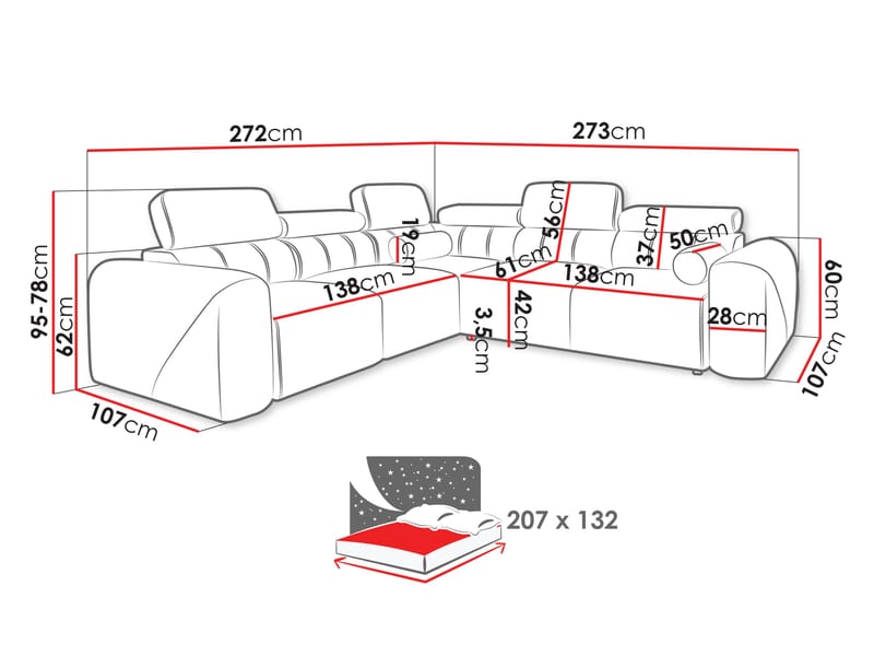 Clement 5-sits Hörnbäddsoffa Vänstervänd - svart - Möbler - Vardagsrum - Bäddsoffor - Hörnbäddsoffa