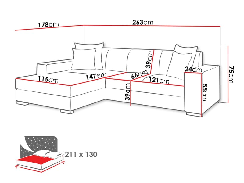 Corvik 3-sits Bäddsoffa med divan och förvaring - grå - Möbler - Vardagsrum - Bäddsoffor - Hörnbäddsoffa